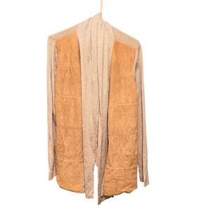 Rani Arabella Cashmere Silk Suede Trim Cardigan Tan Loro Piana Italy Large